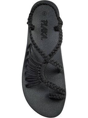 Women's Black Walking Sandals Comfortable Strappy Sandals with Arch Support